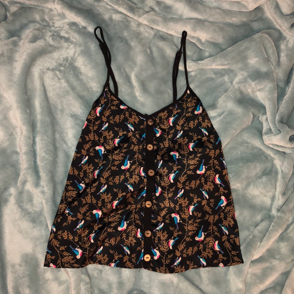 XS Satin Patterned Top with Faux Buttons